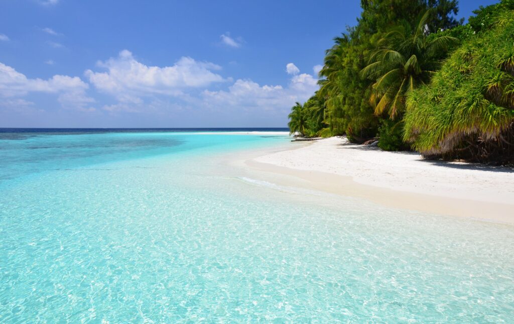 White-sand beach on Bathala island, Maldives