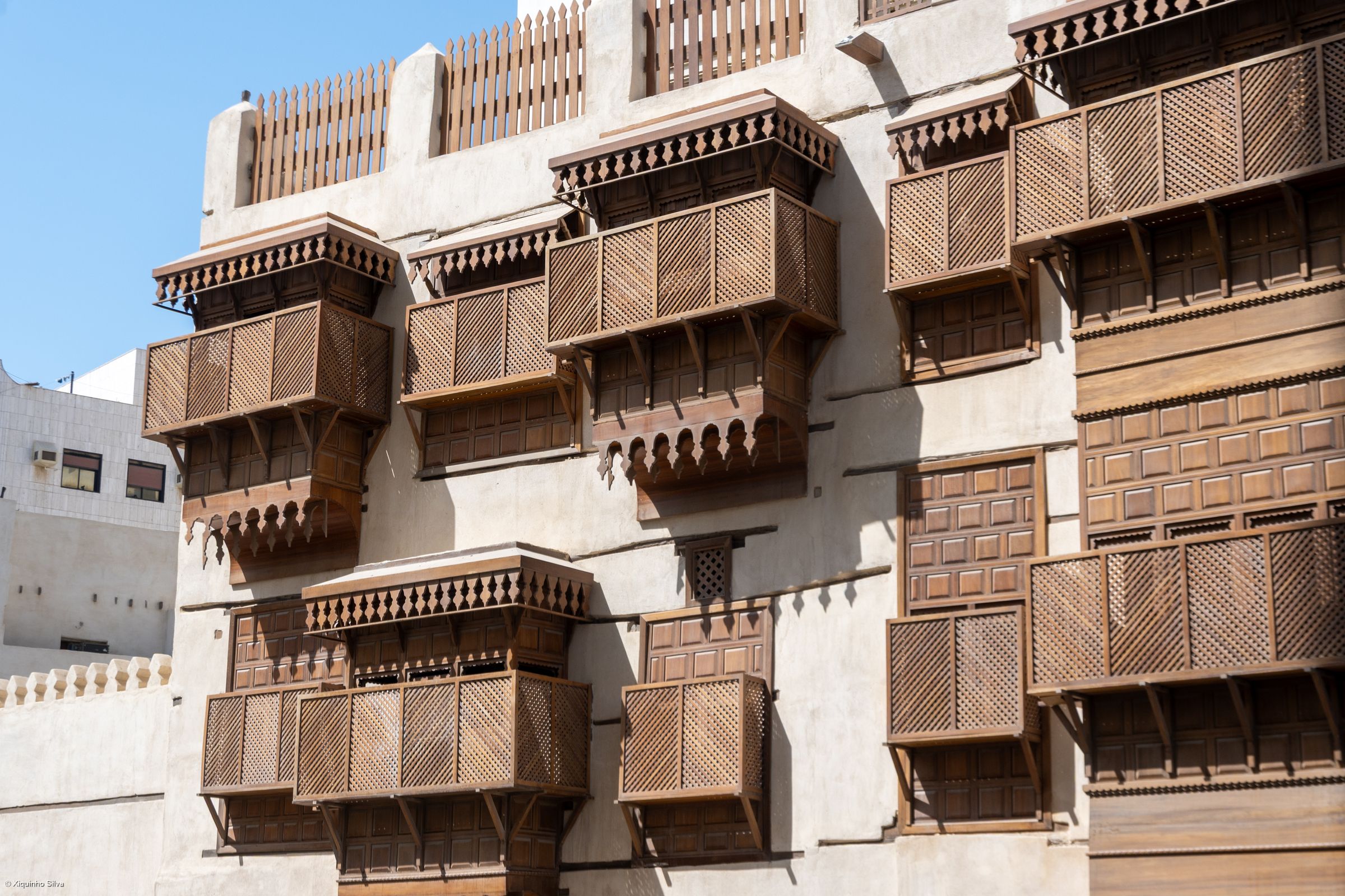 Wooden roshan balconies in Historic Jeddah (Al-Balad)
